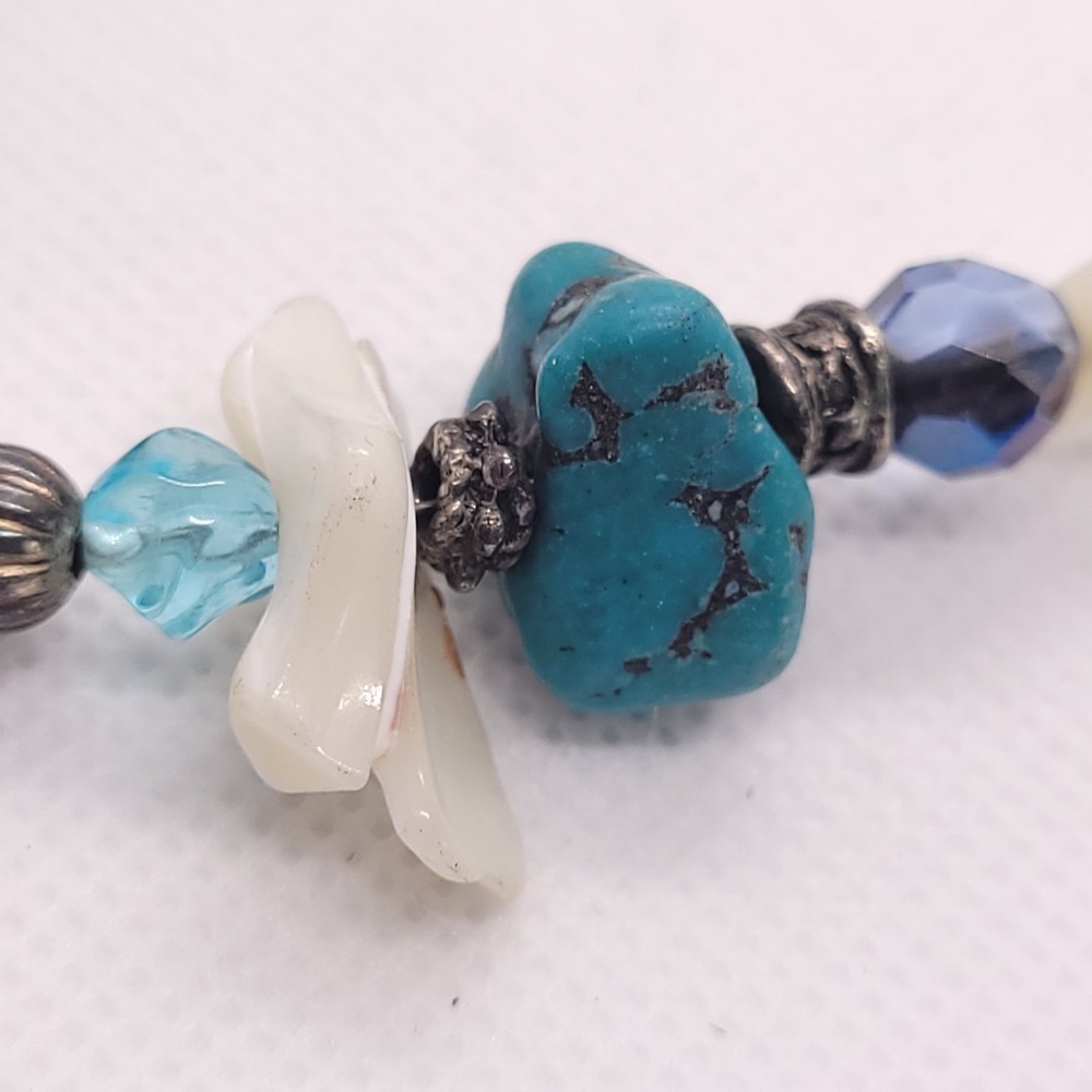 Turquoise Blue White Chip Bead Bracelet Toggle Clasp Boho Southwest Statement